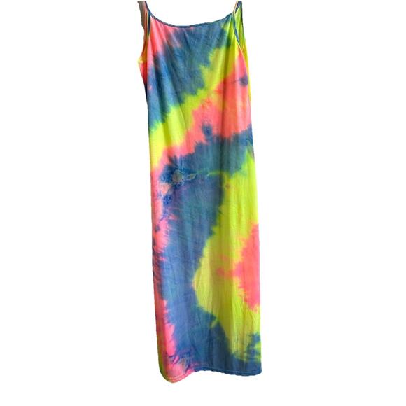 neon tie dye maxi dress M Pencil rave Beach Resort Boho Fairycore Sexy Party Y2K - Picture 1 of 6